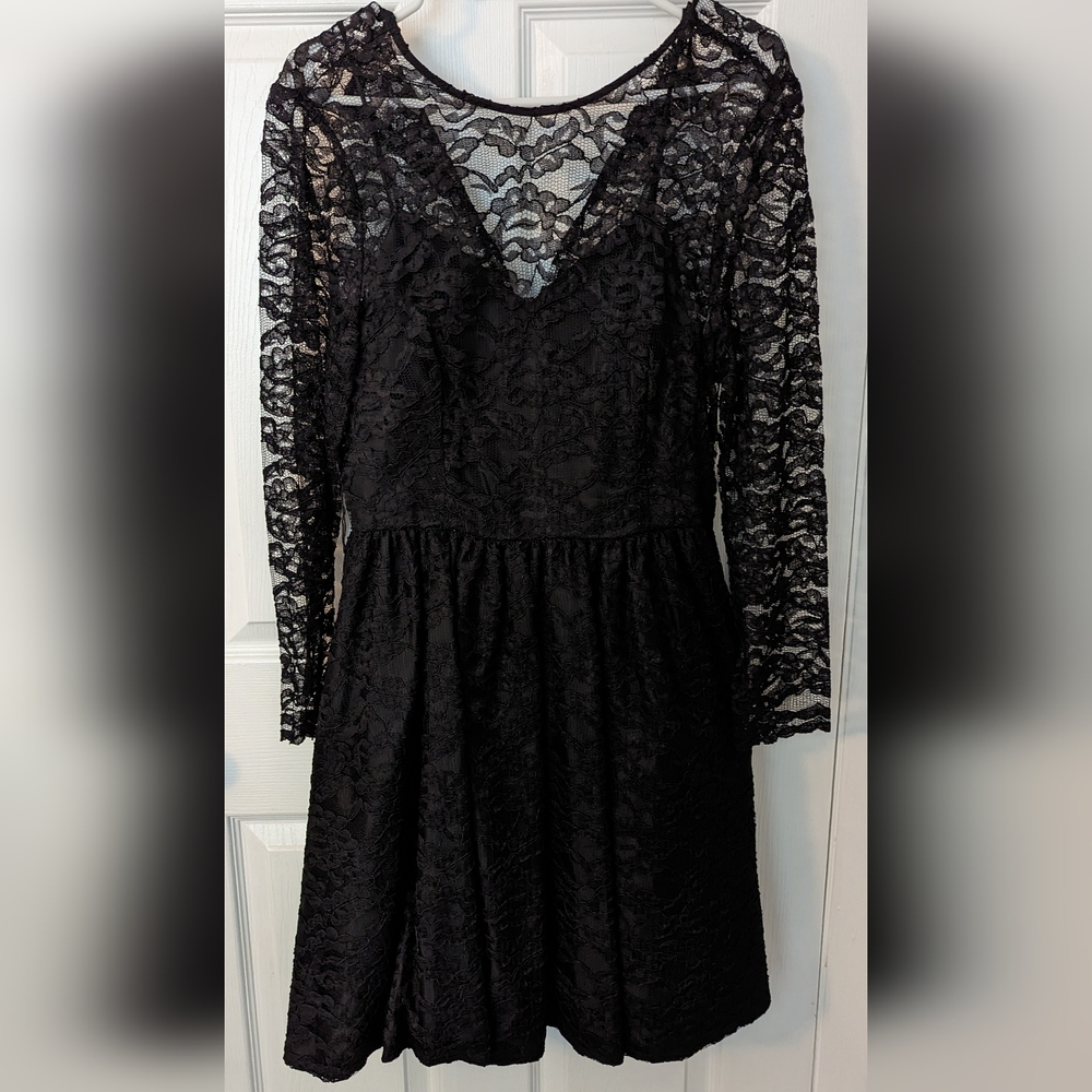 Vintage HW Collections Black Lace Mini Party Cocktail Dress Size 10 Prom